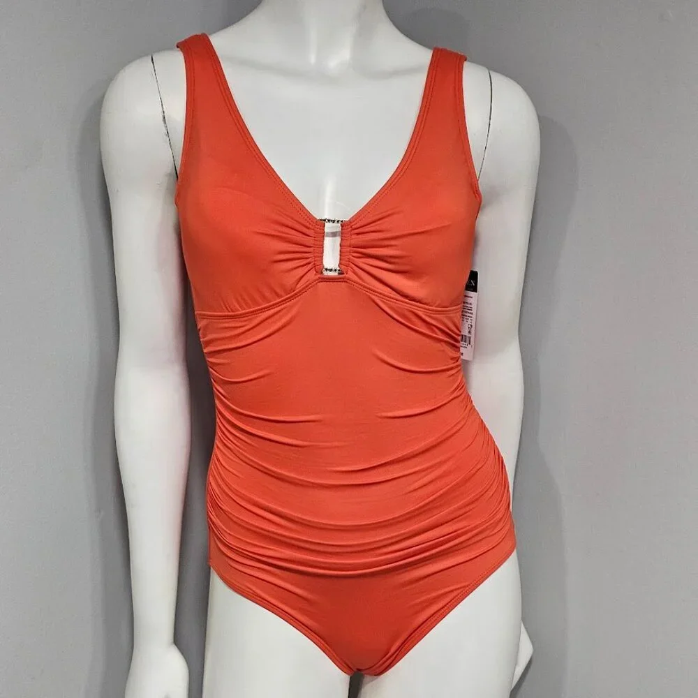 Ralph Lauren Ring Over the Shoulder Tummy Control One Piece Swimsuit - Picture 2 of 9